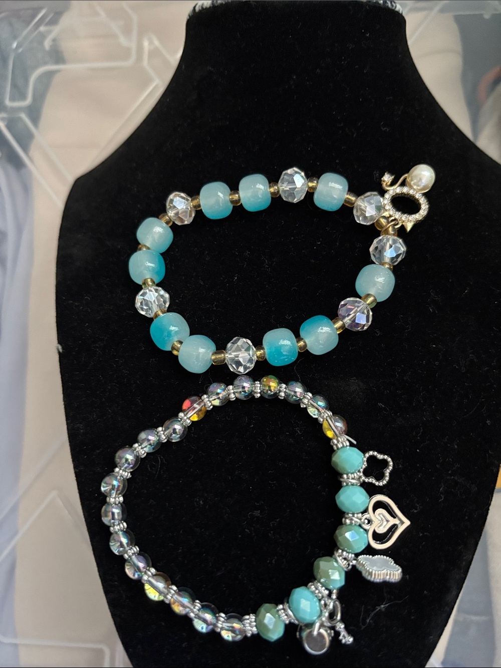 Turquoise Beaded Charm Bracelet Set - Women Jewelry